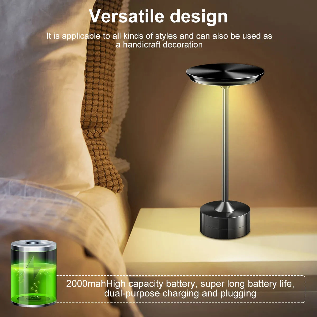 SkandiShop Wireless Table Lamp Touch Sensor Rechargeable